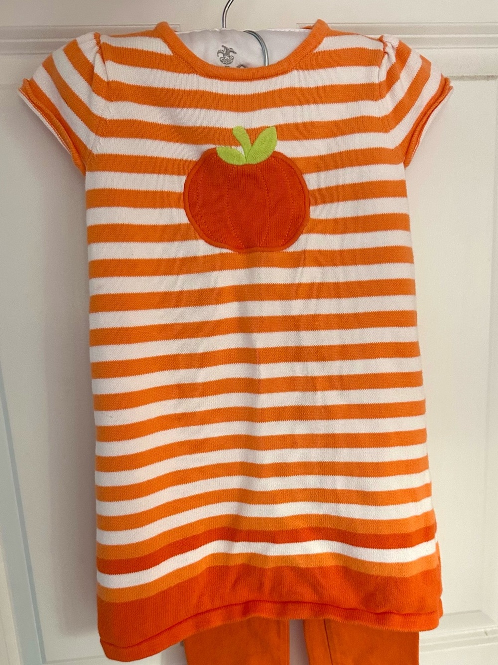 Gymboree Girls 3T Halloween Pumpkin Orange White Striped Sweater Dress Leggings
